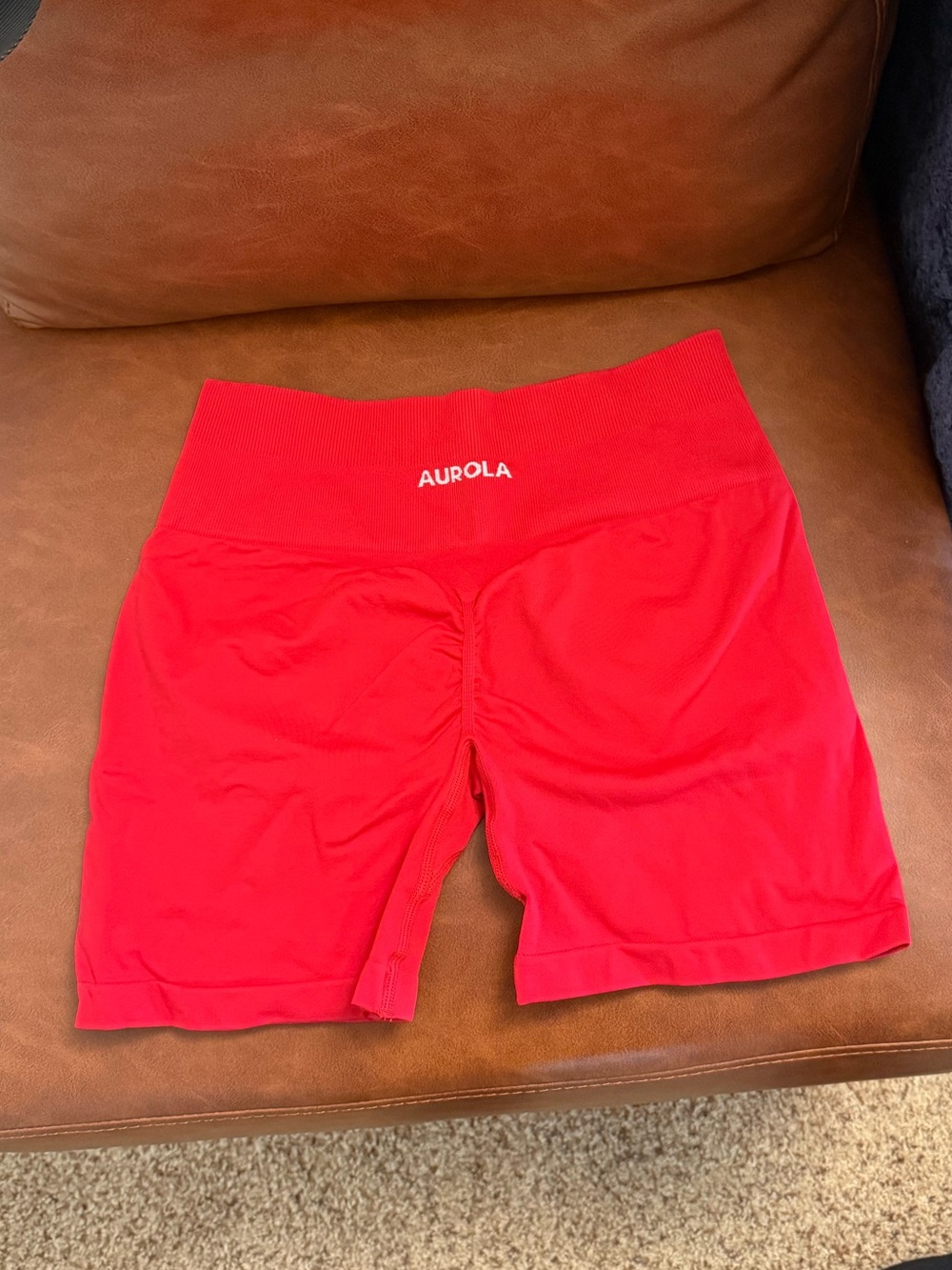 AUROLA Dream High-Waist Seamless Bike Shorts in Chinese Red
